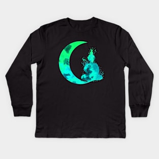 Turquoise Crescent Moon and Buddha Kids Long Sleeve T-Shirt